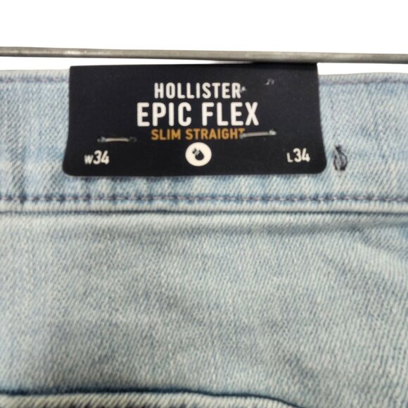 NWT Hollister Epic‎ Flex Slim Straight Jeans Men's 34 x 34 Blue Light Wash - Picture 7 of 12